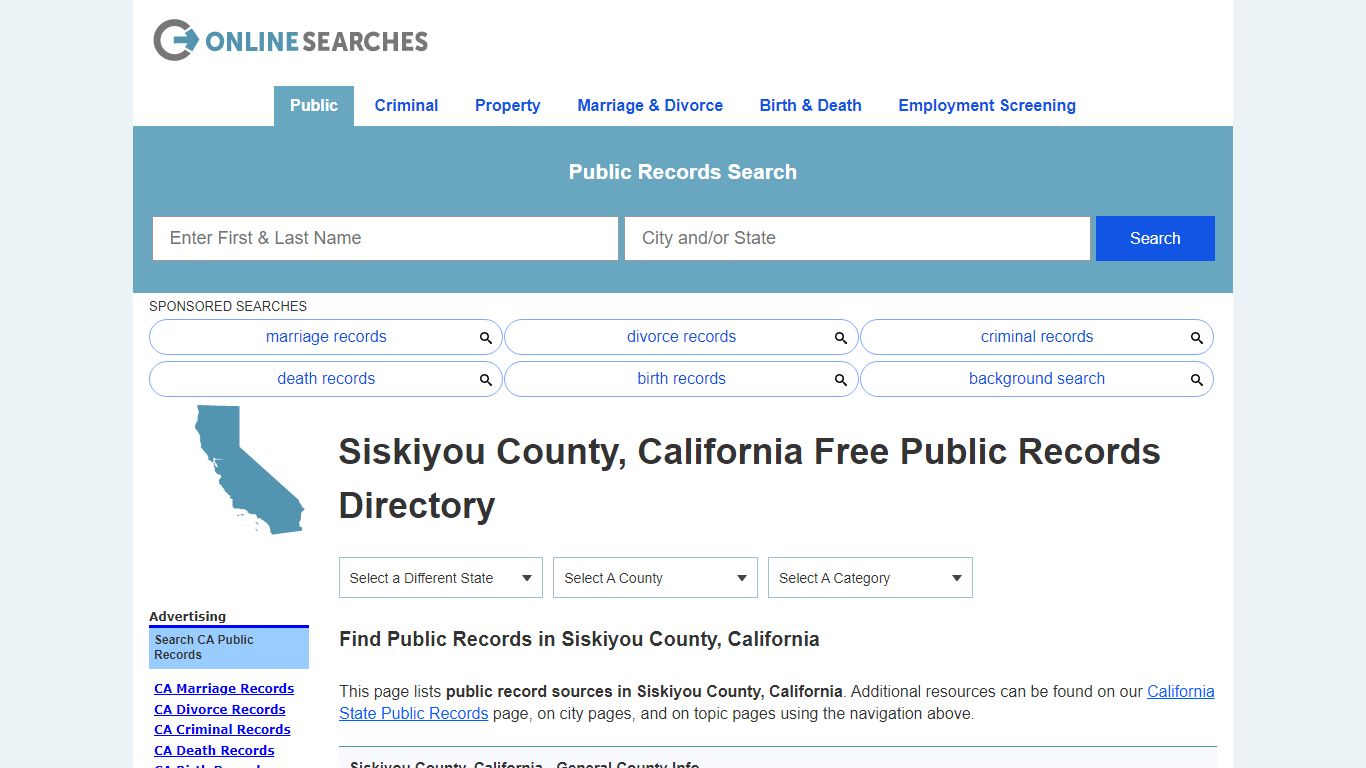Siskiyou County, California Public Records Directory