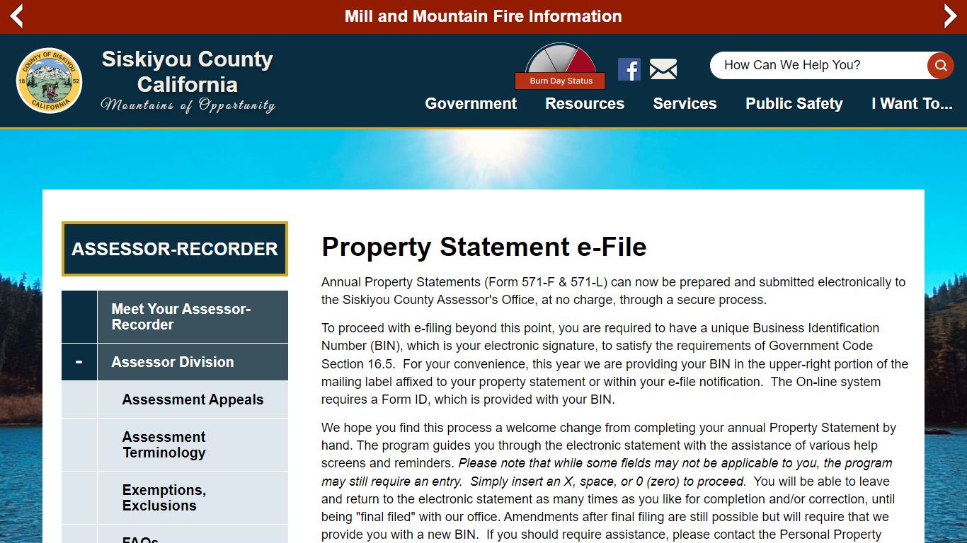Property Statement e-File | Siskiyou County California